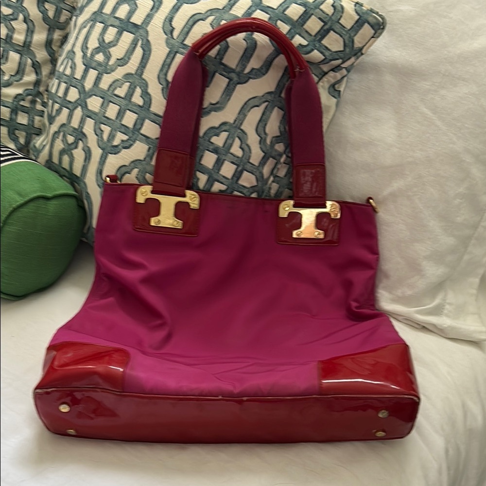 Tory Burch Red and Pink Tote Bag